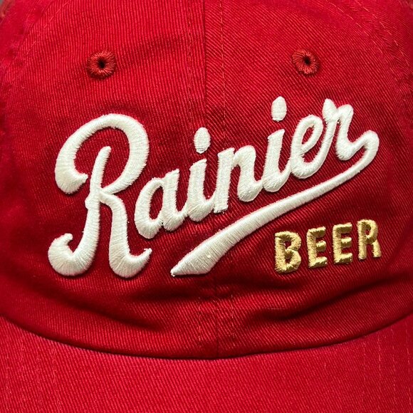 Rainier Beer American Needle Strapback Hat Red Slouch Adjustable USA Dad Mens - Picture 9 of 16